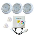 Kit 3 luces vulcano superled 14,4w RGB hormigon/fibra + Gabinete HidroFym